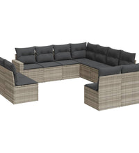 11-tlg. Garten-Sofagarnitur mit Kissen Hellgrau Poly Rattan