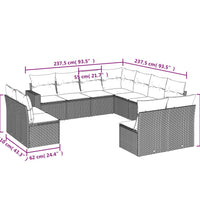 11-tlg. Garten-Sofagarnitur mit Kissen Hellgrau Poly Rattan