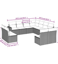 11-tlg. Garten-Sofagarnitur mit Kissen Braun Poly Rattan