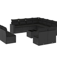 12-tlg. Garten-Sofagarnitur mit Kissen Schwarz Poly Rattan