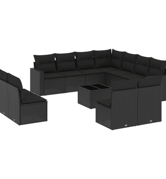 12-tlg. Garten-Sofagarnitur mit Kissen Schwarz Poly Rattan