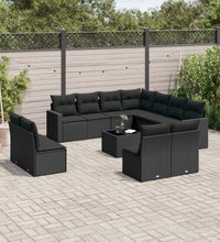 12-tlg. Garten-Sofagarnitur mit Kissen Schwarz Poly Rattan