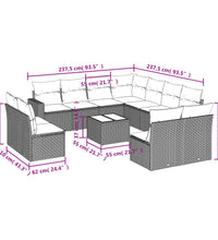 12-tlg. Garten-Sofagarnitur mit Kissen Schwarz Poly Rattan