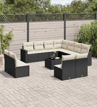 12-tlg. Garten-Sofagarnitur mit Kissen Schwarz Poly Rattan