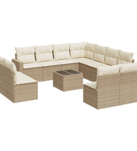 12-tlg. Garten-Sofagarnitur mit Kissen Beige Poly Rattan