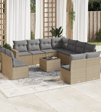 12-tlg. Garten-Sofagarnitur mit Kissen Beige Poly Rattan