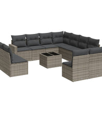 12-tlg. Garten-Sofagarnitur mit Kissen Grau Poly Rattan