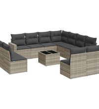 12-tlg. Garten-Sofagarnitur mit Kissen Hellgrau Poly Rattan