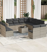 12-tlg. Garten-Sofagarnitur mit Kissen Hellgrau Poly Rattan