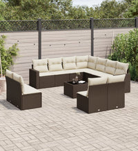 12-tlg. Garten-Sofagarnitur mit Kissen Braun Poly Rattan