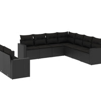 9-tlg. Garten-Sofagarnitur mit Kissen Schwarz Poly Rattan