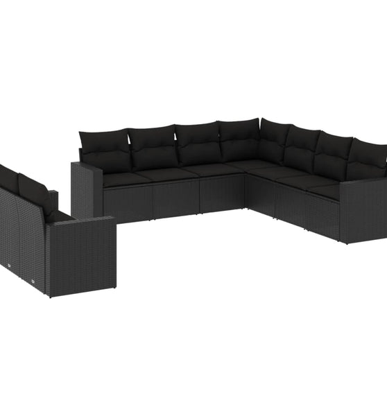 9-tlg. Garten-Sofagarnitur mit Kissen Schwarz Poly Rattan