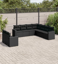 9-tlg. Garten-Sofagarnitur mit Kissen Schwarz Poly Rattan
