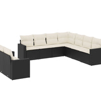 9-tlg. Garten-Sofagarnitur mit Kissen Schwarz Poly Rattan