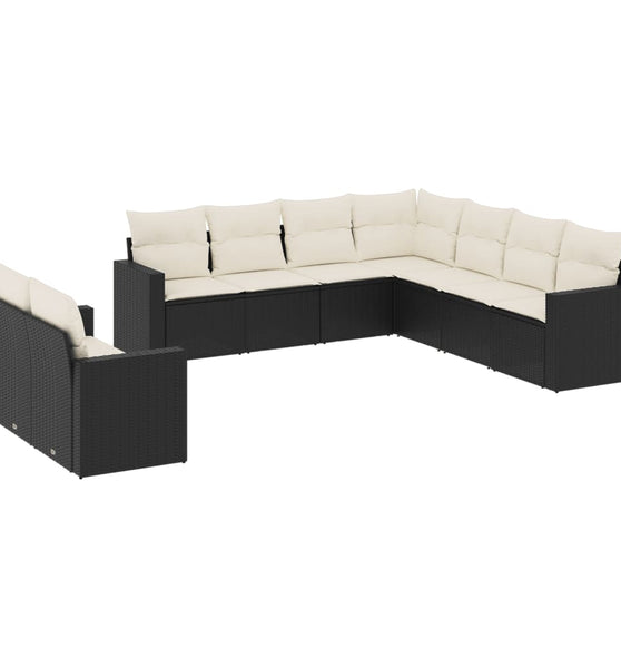 9-tlg. Garten-Sofagarnitur mit Kissen Schwarz Poly Rattan