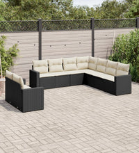 9-tlg. Garten-Sofagarnitur mit Kissen Schwarz Poly Rattan