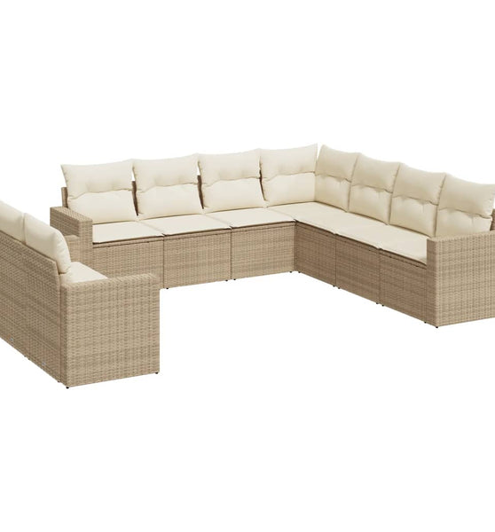 9-tlg. Garten-Sofagarnitur mit Kissen Beige Poly Rattan