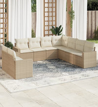 9-tlg. Garten-Sofagarnitur mit Kissen Beige Poly Rattan