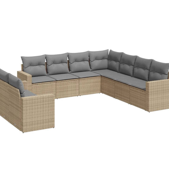 9-tlg. Garten-Sofagarnitur mit Kissen Beige Poly Rattan
