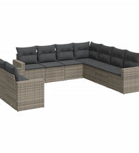 9-tlg. Garten-Sofagarnitur mit Kissen Grau Poly Rattan