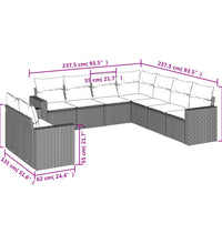 9-tlg. Garten-Sofagarnitur mit Kissen Grau Poly Rattan