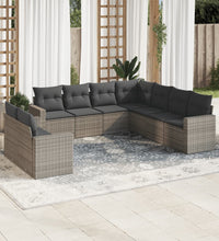 9-tlg. Garten-Sofagarnitur mit Kissen Grau Poly Rattan