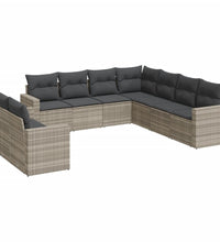9-tlg. Garten-Sofagarnitur mit Kissen Hellgrau Poly Rattan