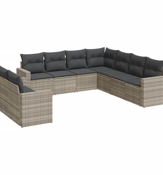 9-tlg. Garten-Sofagarnitur mit Kissen Hellgrau Poly Rattan