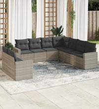 9-tlg. Garten-Sofagarnitur mit Kissen Hellgrau Poly Rattan