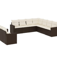 9-tlg. Garten-Sofagarnitur mit Kissen Braun Poly Rattan