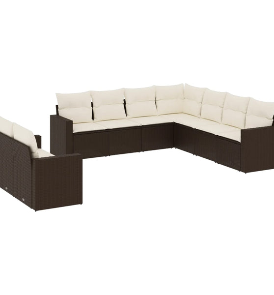 9-tlg. Garten-Sofagarnitur mit Kissen Braun Poly Rattan