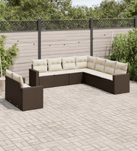 9-tlg. Garten-Sofagarnitur mit Kissen Braun Poly Rattan