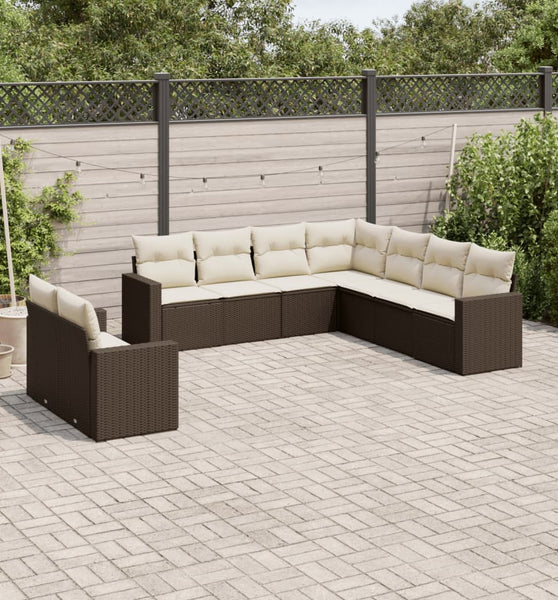 9-tlg. Garten-Sofagarnitur mit Kissen Braun Poly Rattan