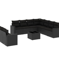 10-tlg. Garten-Sofagarnitur mit Kissen Schwarz Poly Rattan