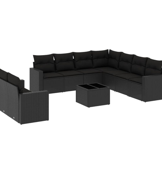 10-tlg. Garten-Sofagarnitur mit Kissen Schwarz Poly Rattan