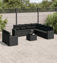 10-tlg. Garten-Sofagarnitur mit Kissen Schwarz Poly Rattan