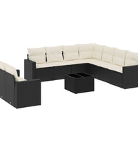 10-tlg. Garten-Sofagarnitur mit Kissen Schwarz Poly Rattan