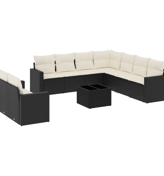 10-tlg. Garten-Sofagarnitur mit Kissen Schwarz Poly Rattan