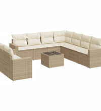 10-tlg. Garten-Sofagarnitur mit Kissen Beige Poly Rattan