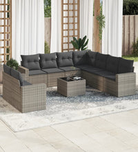 10-tlg. Garten-Sofagarnitur mit Kissen Grau Poly Rattan