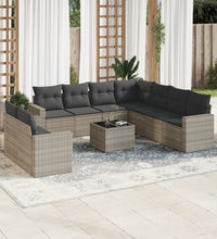 10-tlg. Garten-Sofagarnitur mit Kissen Hellgrau Poly Rattan