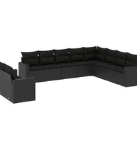 10-tlg. Garten-Sofagarnitur mit Kissen Schwarz Poly Rattan