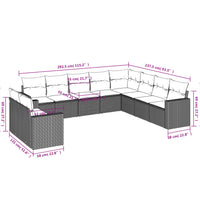 10-tlg. Garten-Sofagarnitur mit Kissen Schwarz Poly Rattan