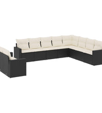10-tlg. Garten-Sofagarnitur mit Kissen Schwarz Poly Rattan