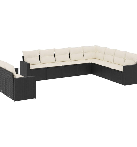 10-tlg. Garten-Sofagarnitur mit Kissen Schwarz Poly Rattan