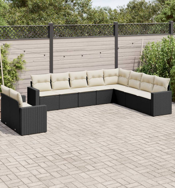10-tlg. Garten-Sofagarnitur mit Kissen Schwarz Poly Rattan