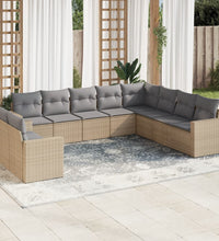 10-tlg. Garten-Sofagarnitur mit Kissen Beige Poly Rattan