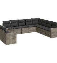 10-tlg. Garten-Sofagarnitur mit Kissen Grau Poly Rattan