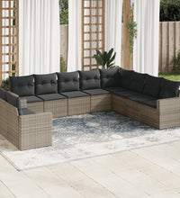 10-tlg. Garten-Sofagarnitur mit Kissen Grau Poly Rattan