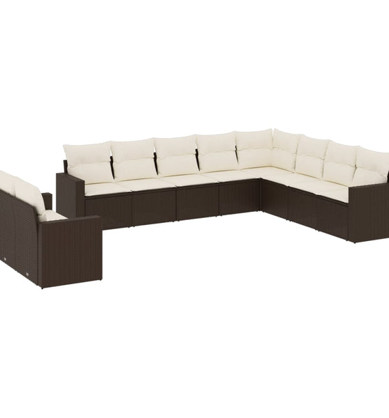 10-tlg. Garten-Sofagarnitur mit Kissen Braun Poly Rattan